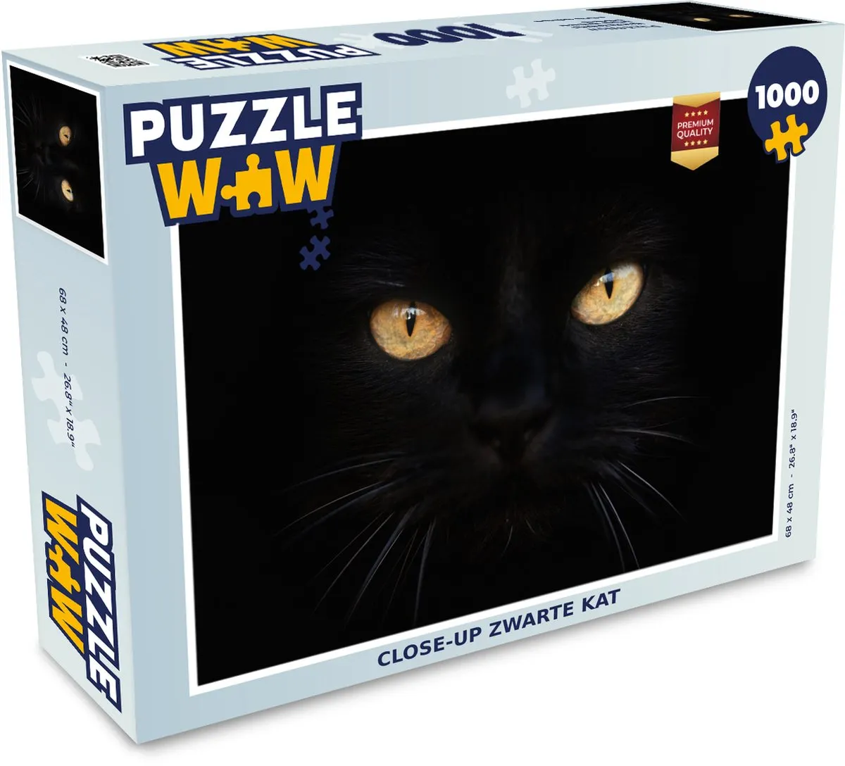 PuzzleWow Close-up Zwarte Kat Legpuzzel 1000 Stuks - Multicolor