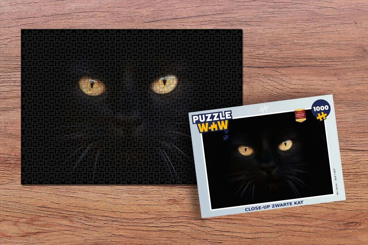 PuzzleWow Close-up Zwarte Kat Legpuzzel 1000 Stuks - Multicolor