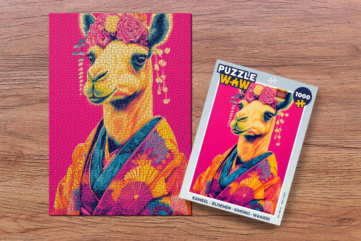 PuzzleWow Legpuzzel Kameel Bloemen Kimono Waaiers 1000 Stuks