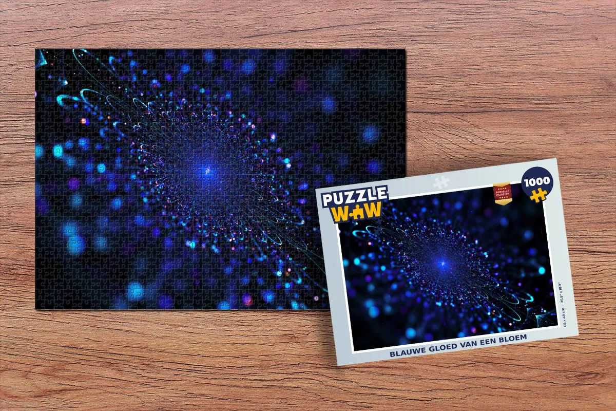 PuzzleWow Legpuzzel Blauwe gloed bloem 1000 Stuks - Multicolor