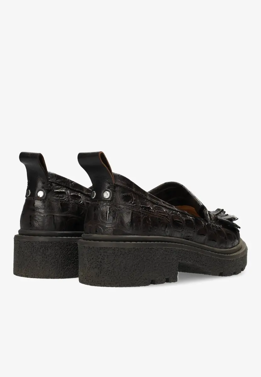 Shabbies Amsterdam JACY LOFA Loafer - Croco Dark Brown - 39 - afbeelding 2 van 6