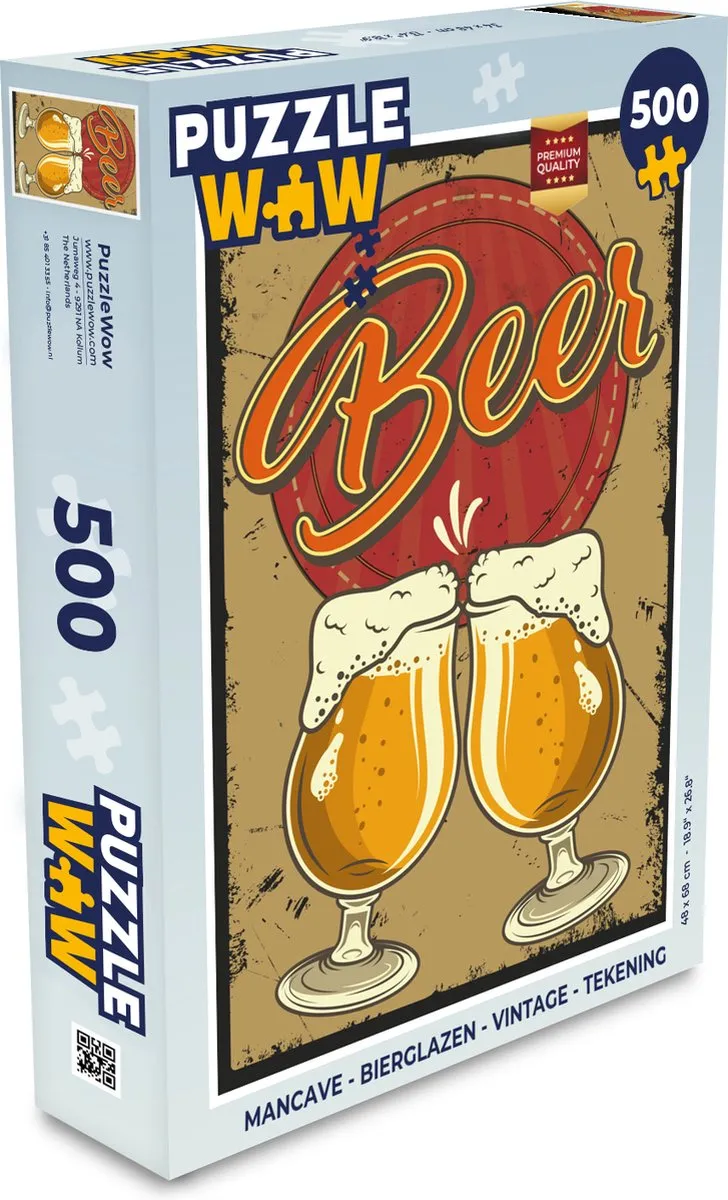 PuzzleWow Mancave Bierglazen Legpuzzel 500 Stuks - Multicolor