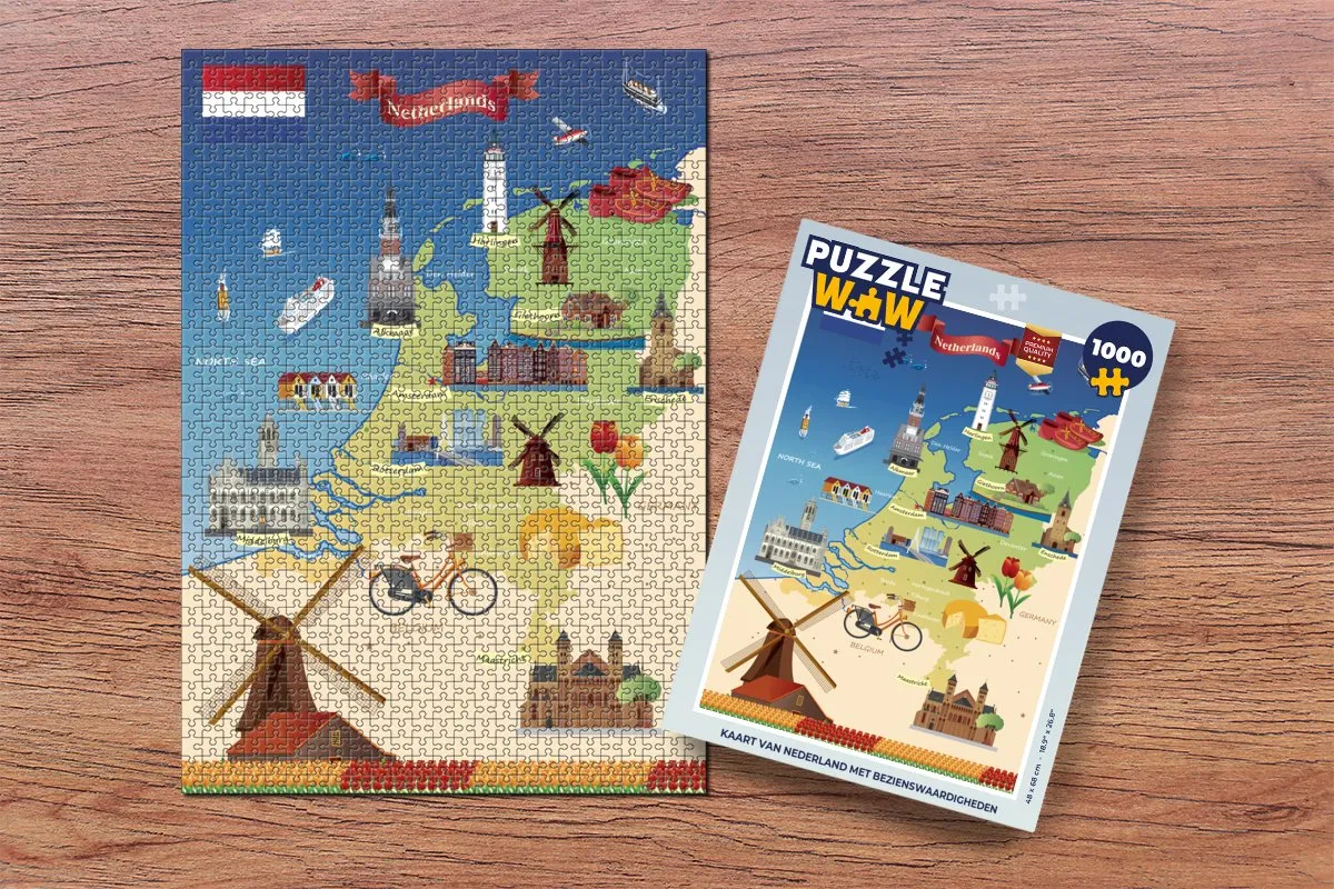 PuzzleWow Legpuzzel Kaart van Nederland 1000 Stuks - Multicolor