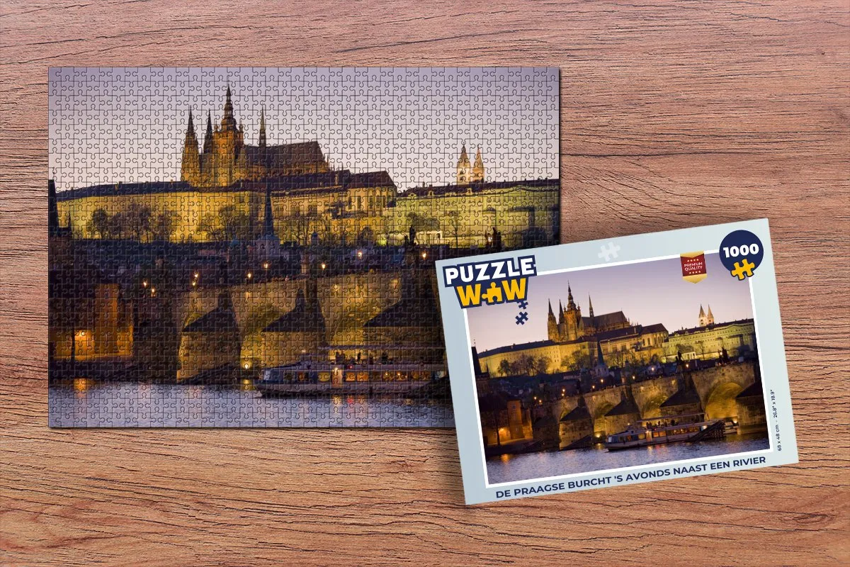 PuzzleWow Praagse Burcht Rivier Avond Legpuzzel 1000 Stuks - Multicolor