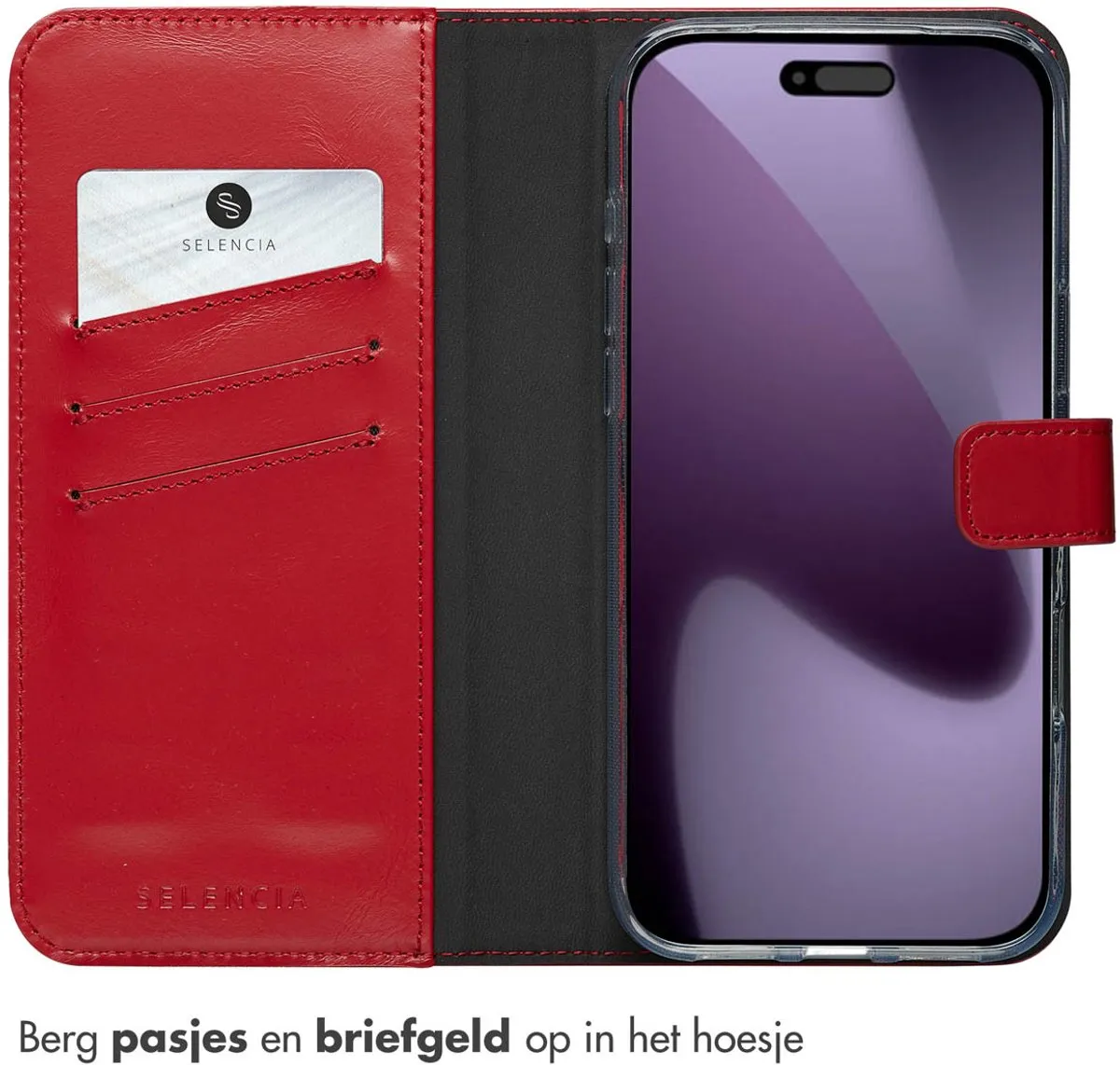 Selencia Hoesje iPhone 17 Pro Max - Rood Lederen Bookcase - 3 Pasjes