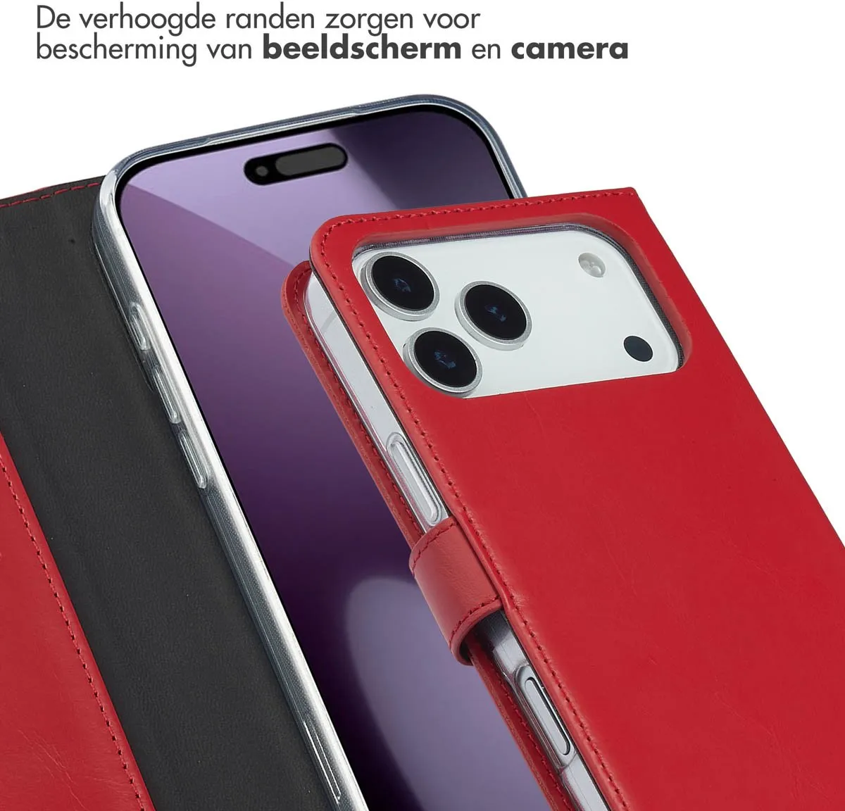 Selencia Hoesje iPhone 17 Pro Max - Rood Lederen Bookcase - 3 Pasjes