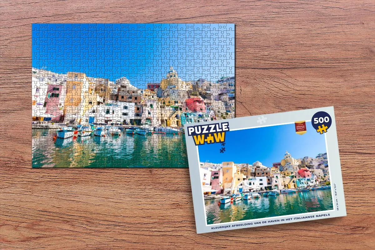 PuzzleWow Boot Huis Haven Italië Legpuzzel 500 Stuks - Multicolor