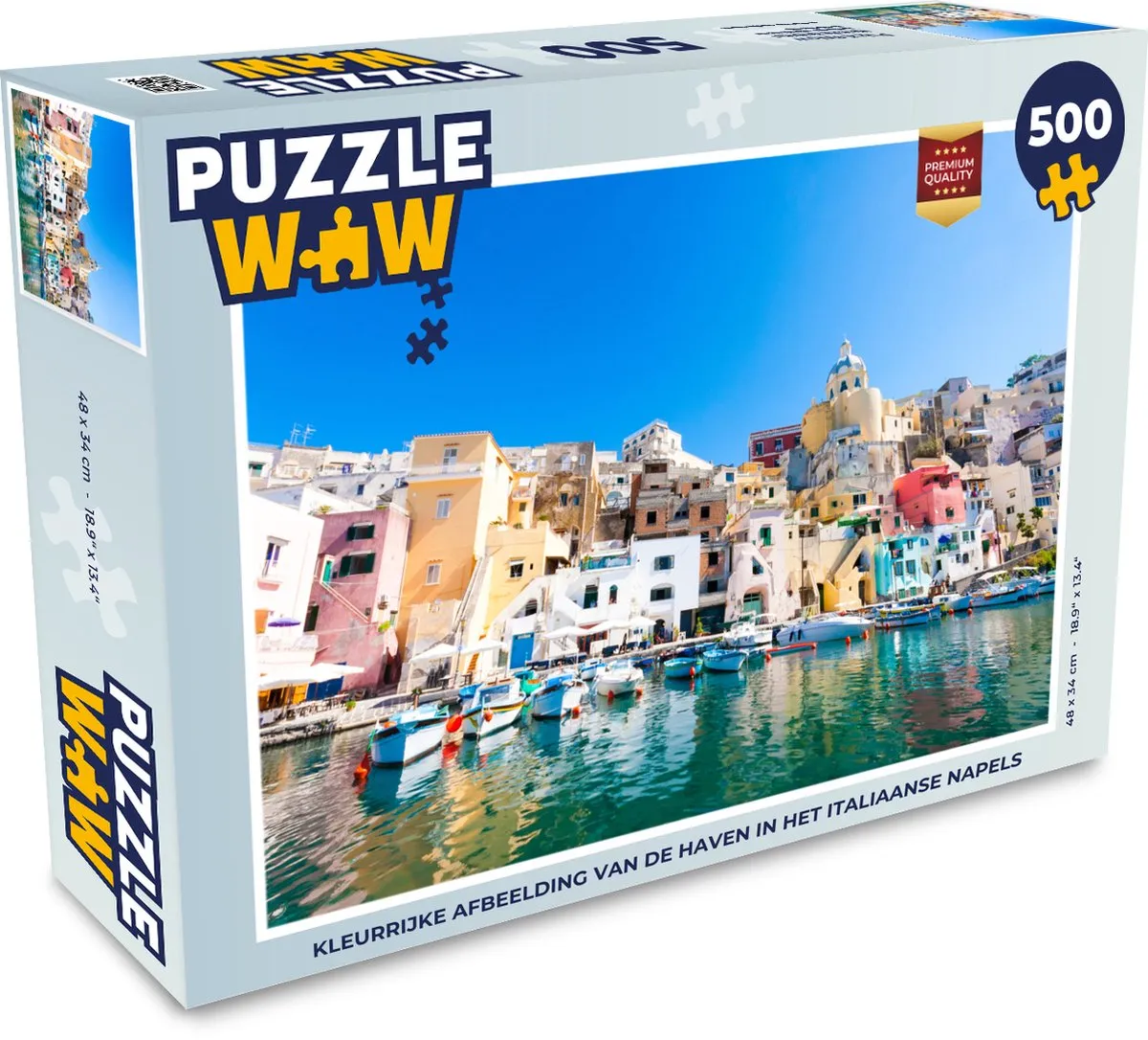 PuzzleWow Boot Huis Haven Italië Legpuzzel 500 Stuks - Multicolor