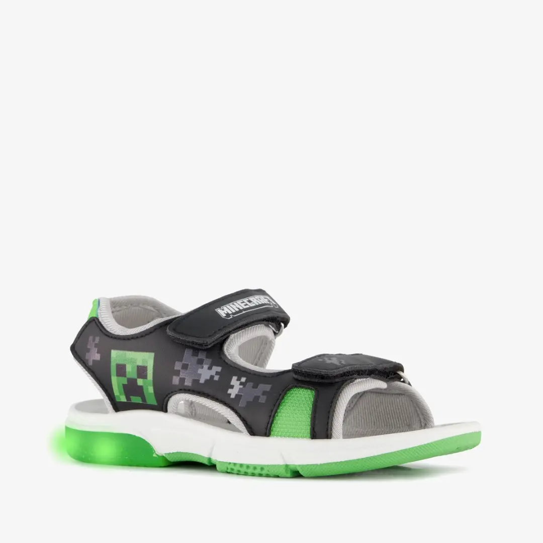 Minecraft jongens sandalen met lichtjes zwart groen