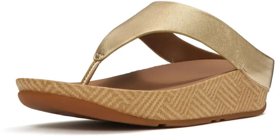 FitFlop Lulu Lux Graphic-Weave Leather Toe-Post Sandalen - Metallic Beige - afbeelding 3 van 6