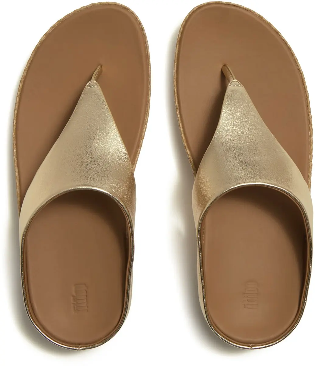 FitFlop Lulu Lux Graphic-Weave Leather Toe-Post Sandalen - Metallic Beige - afbeelding 4 van 6