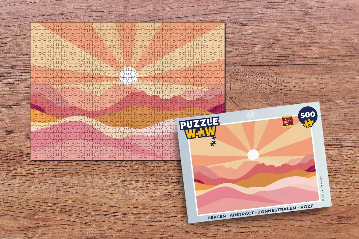 PuzzleWow Bergen Abstract Zonnestralen Legpuzzel 500 Stuks - Roze