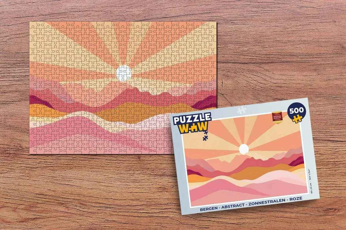 PuzzleWow Bergen Abstract Zonnestralen Legpuzzel 500 Stuks - Roze