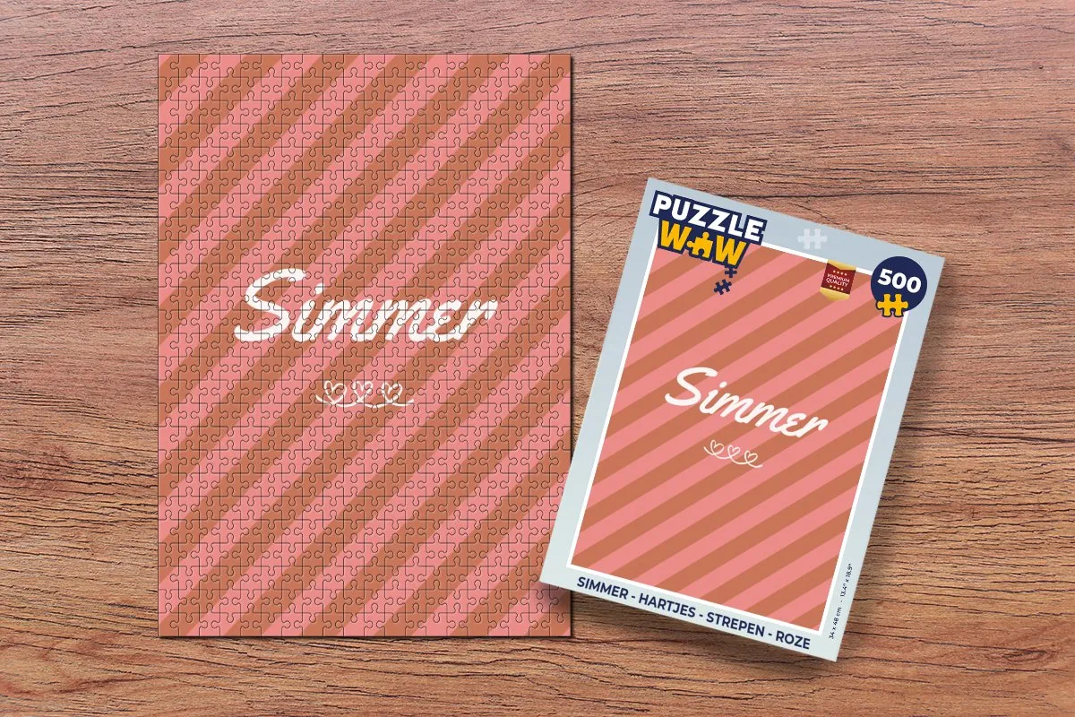 PuzzleWow Simmer Hartjes Strepen Legpuzzel 500 Stuks - Roze