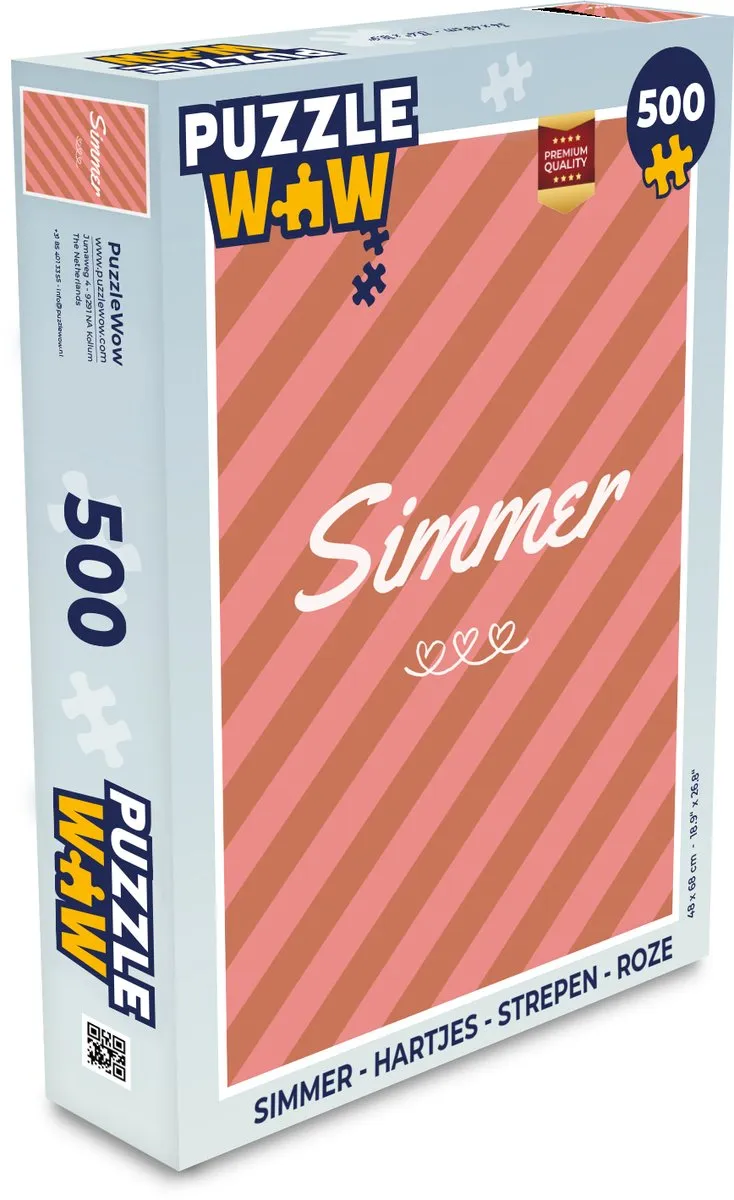 PuzzleWow Simmer Hartjes Strepen Legpuzzel 500 Stuks - Roze