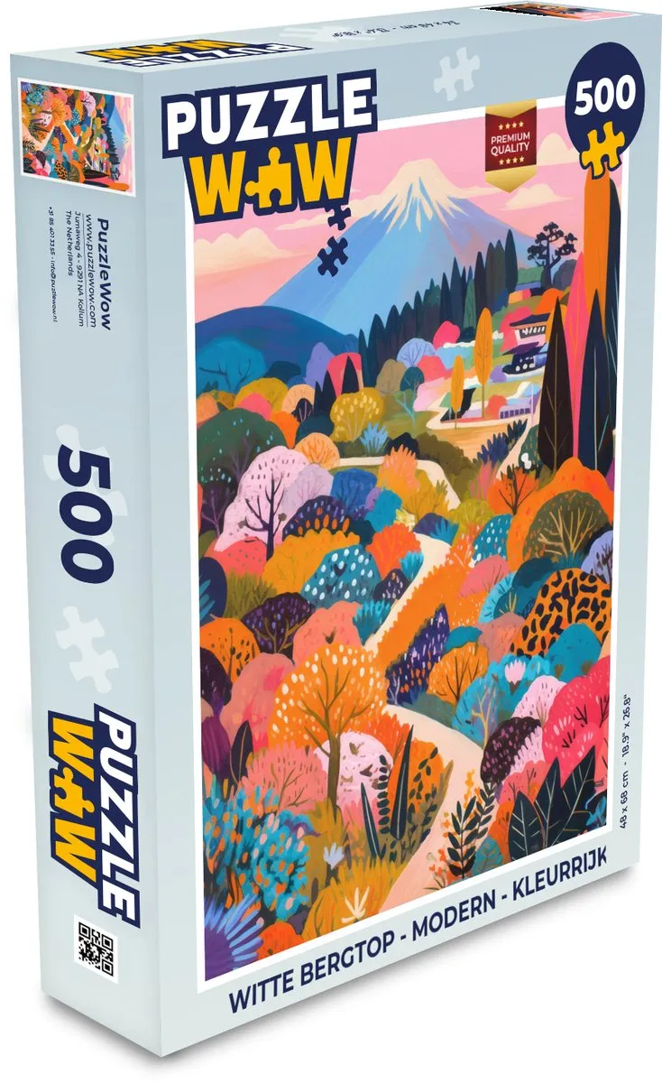 PuzzleWow Witte Bergtop Legpuzzel 500 Stuks - Kleurrijk Landschap