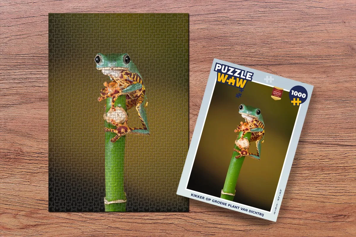 PuzzleWow Legpuzzel Kikker op Groene Plant 1000 Stuks - Multicolor