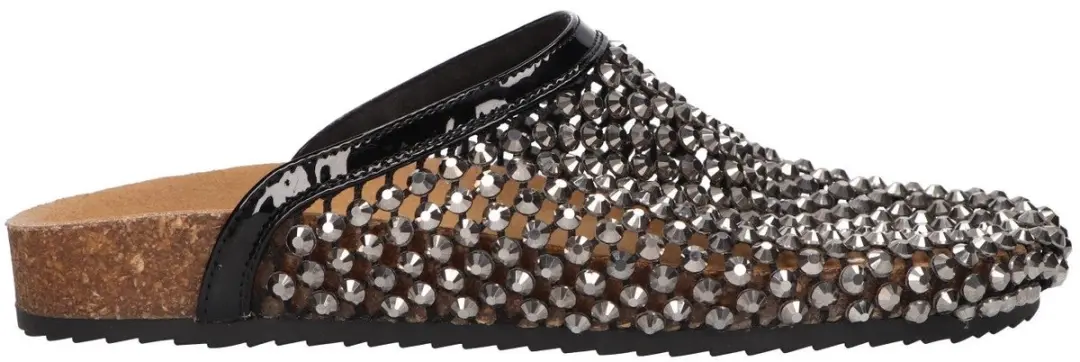 La Strada Slipper Met Steentjes Zwart Zilver Textiel