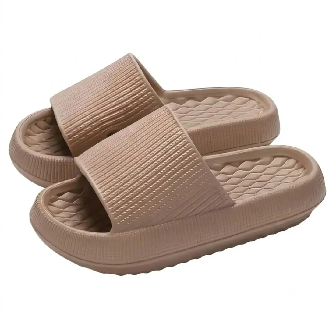 Khaki badslippers dames EVA instap slippers antislip dik zool zacht voetbed open