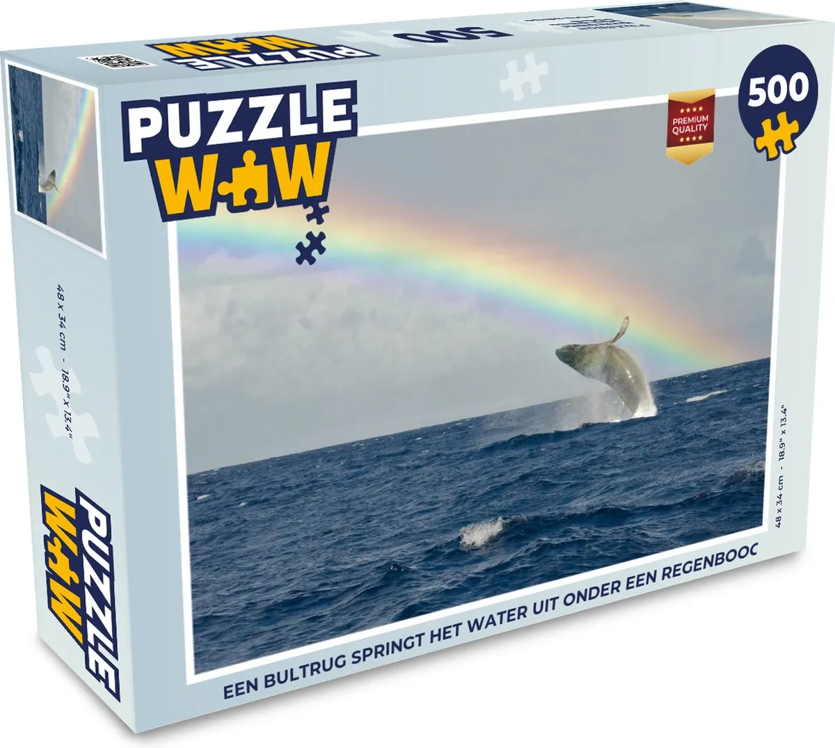 PuzzleWow Legpuzzel Een bultrug springt onder regenboog - 500 Stukken - Multicolor