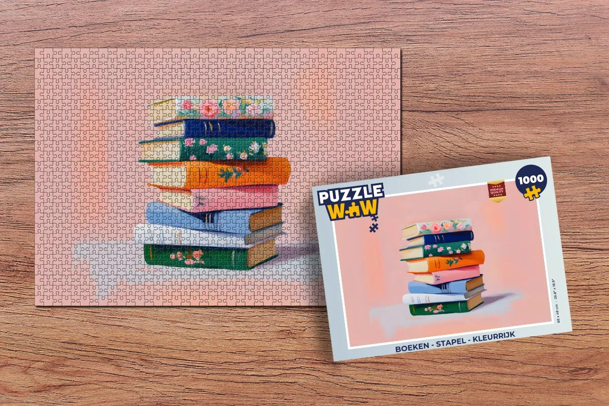 PuzzleWow Legpuzzel 1000 Stuks - Boekenstapel Kleurrijk