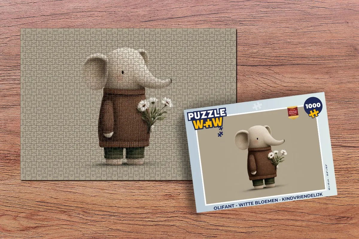 PuzzleWow Olifant Witte Bloemen Legpuzzel 1000 Stuks