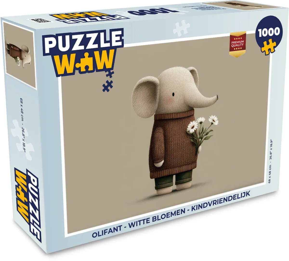 PuzzleWow Olifant Witte Bloemen Legpuzzel 1000 Stuks