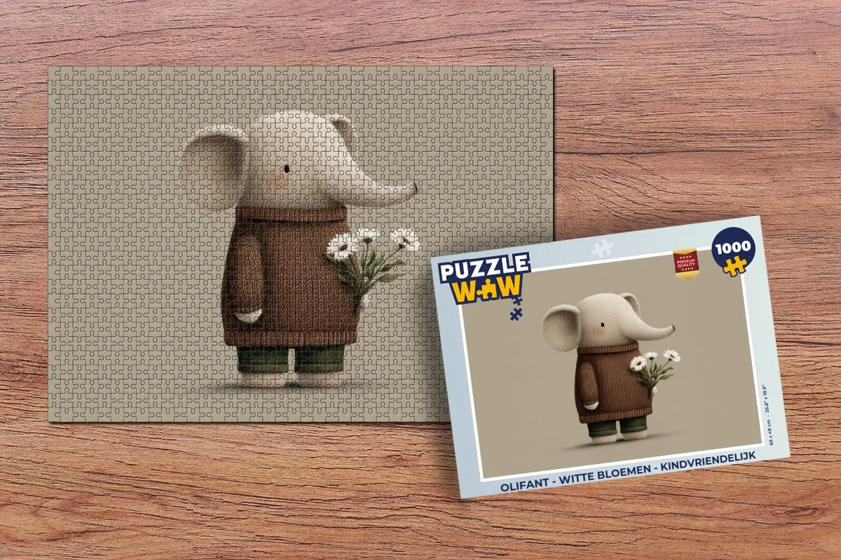 PuzzleWow Olifant Witte Bloemen Legpuzzel 1000 Stuks