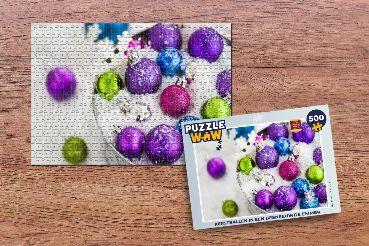 PuzzleWow Kerstballen in een Besneeuwde Emmer Legpuzzel 500 Stuks - Multicolor