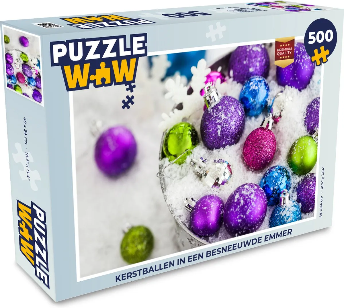 PuzzleWow Kerstballen in een Besneeuwde Emmer Legpuzzel 500 Stuks - Multicolor