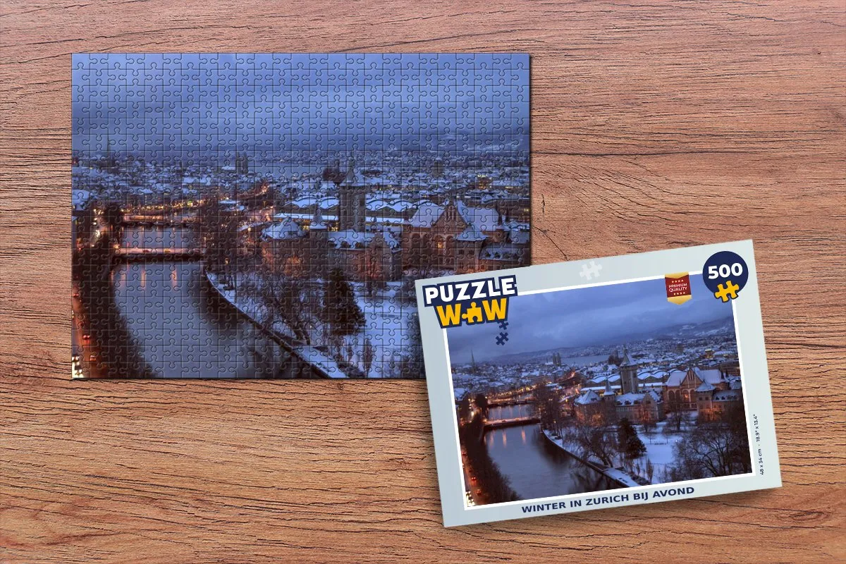 PuzzleWow Winter in Zurich bij Avond Legpuzzel 500 Stuks - Multicolor
