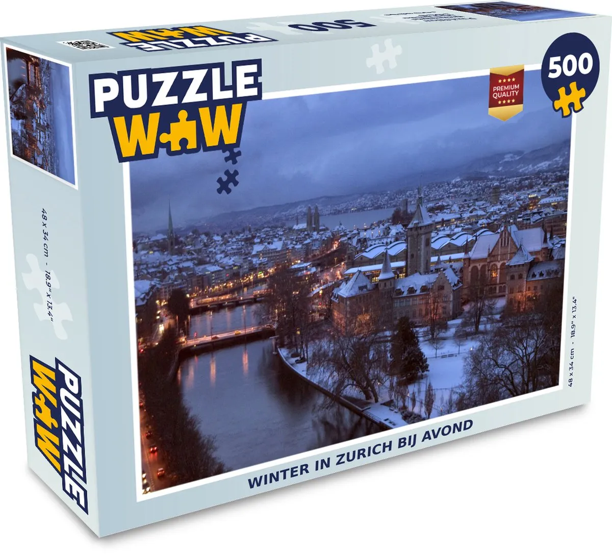 PuzzleWow Winter in Zurich bij Avond Legpuzzel 500 Stuks - Multicolor
