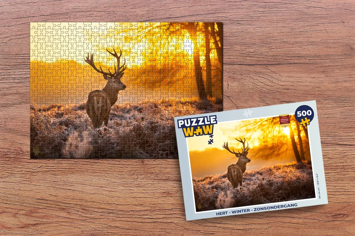 PuzzleWow Hert Winter Zonsondergang Legpuzzel 500 Stuks - Multicolor