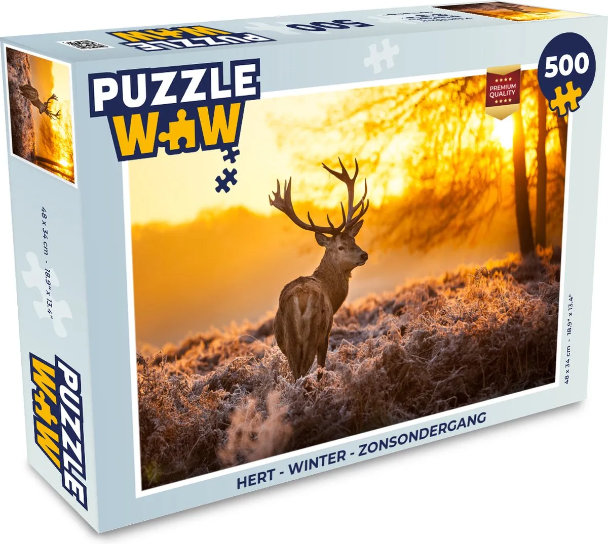 PuzzleWow Hert Winter Zonsondergang Legpuzzel 500 Stuks - Multicolor