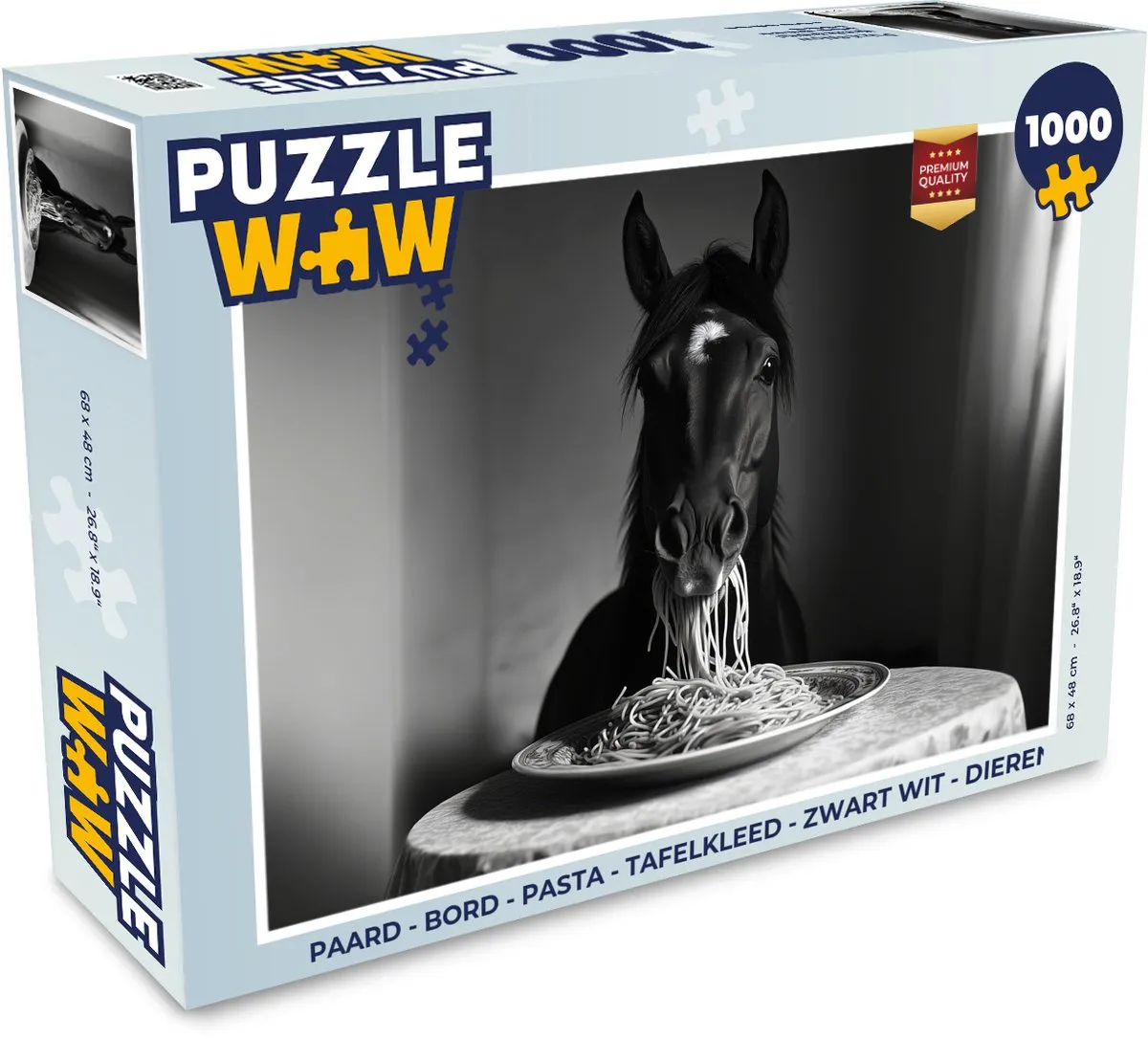 PuzzleWow Paard Bord Pasta Tafelkleed Puzzel 1000 Stuks - Zwart Wit