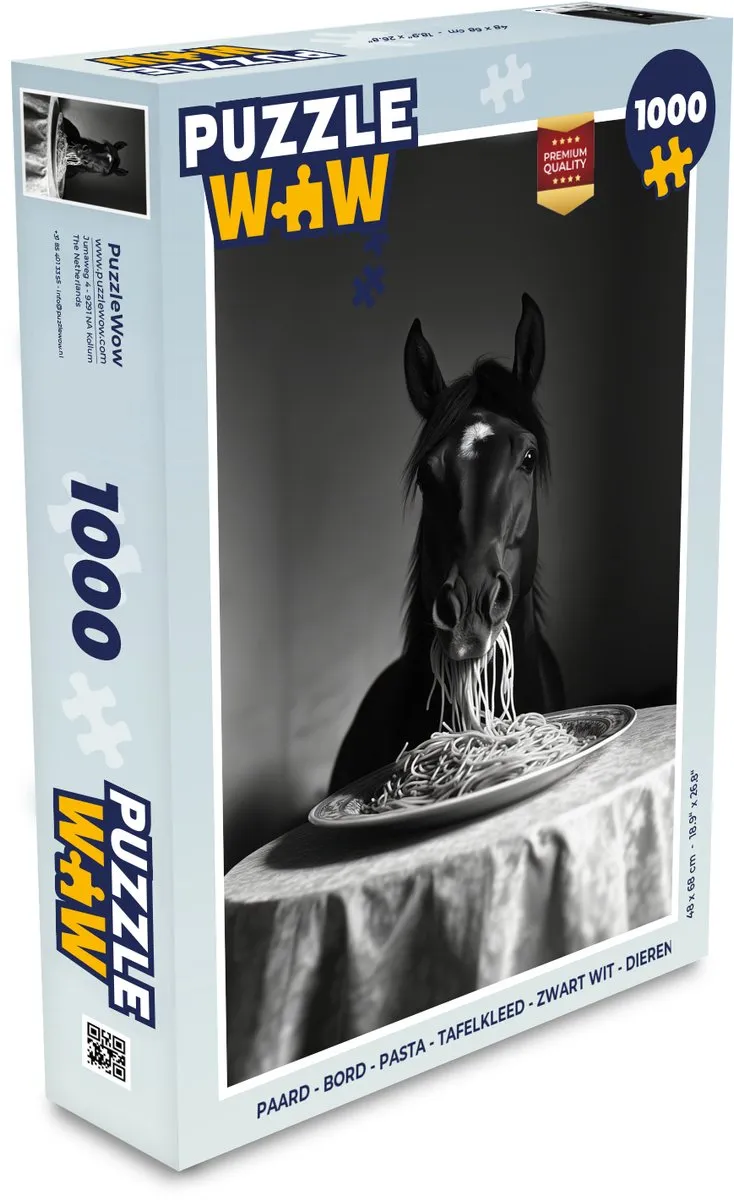 PuzzleWow Paard Bord Pasta Tafelkleed Puzzel 1000 Stuks - Zwart Wit