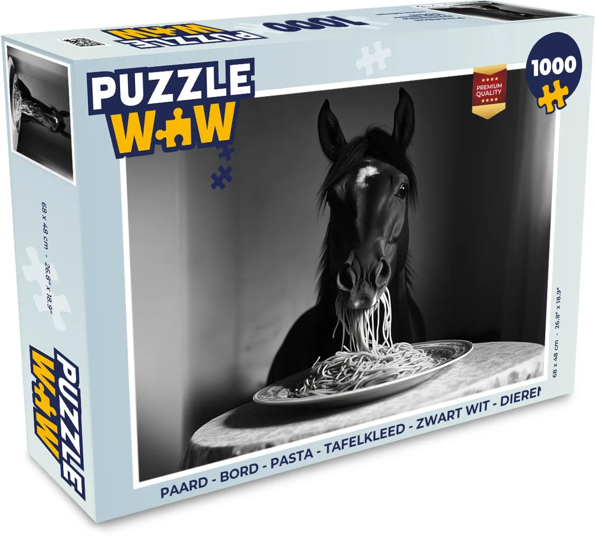PuzzleWow Paard Bord Pasta Tafelkleed Puzzel 1000 Stuks - Zwart Wit