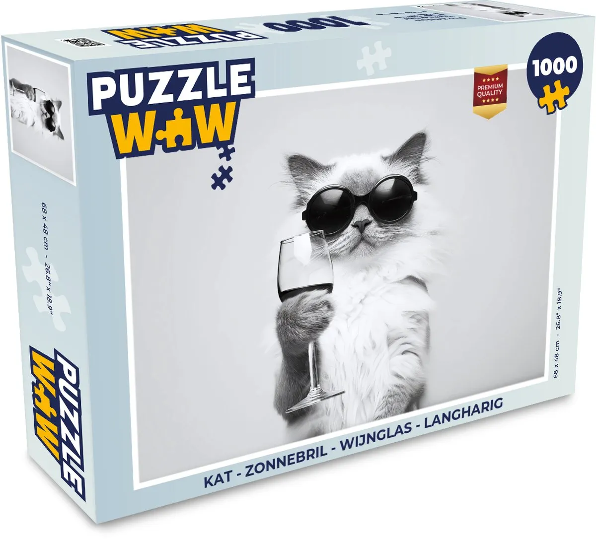 PuzzleWow Legpuzzel 1000 Stuks - Kat met Wijnglas