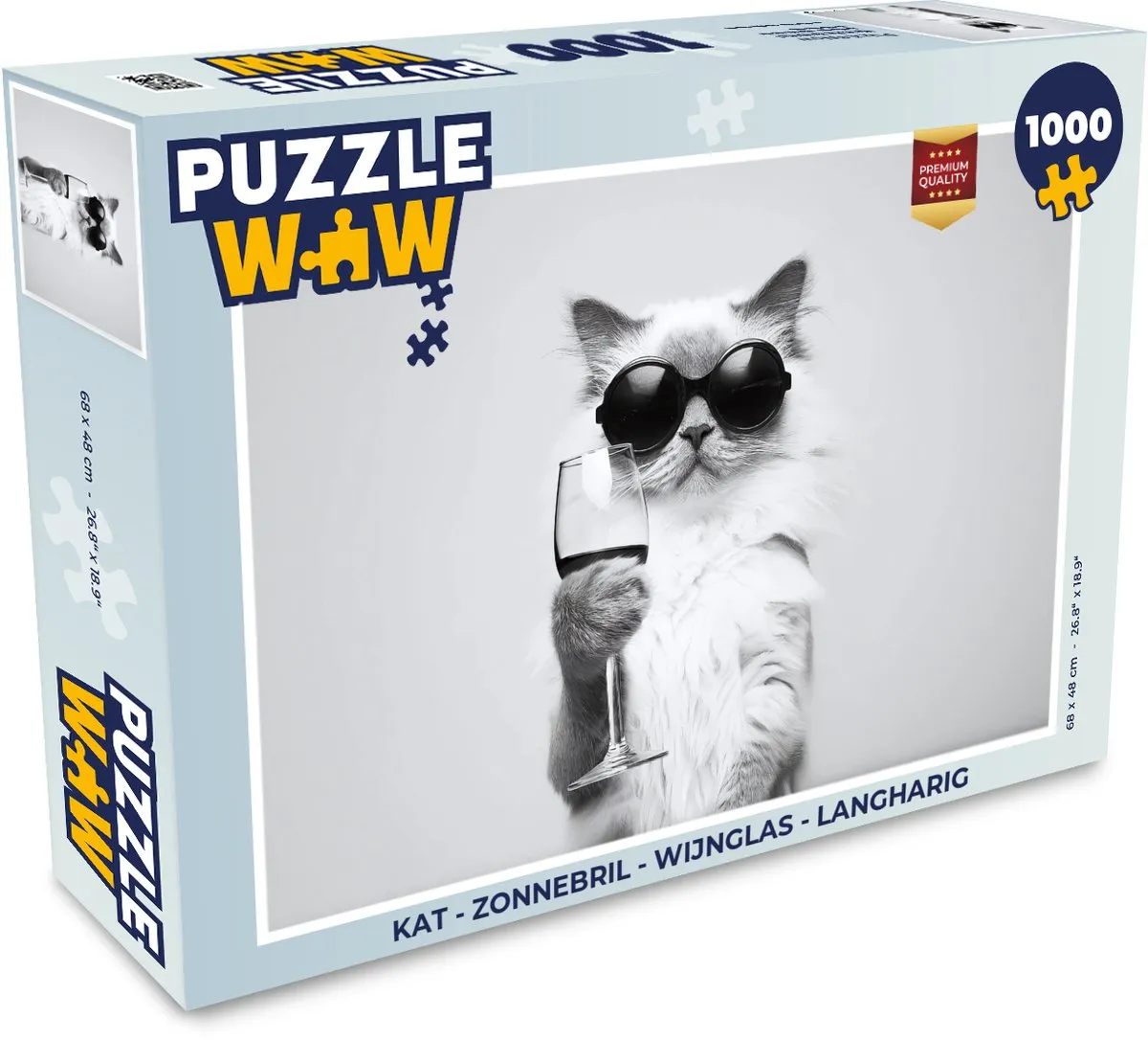 PuzzleWow Legpuzzel 1000 Stuks - Kat met Wijnglas