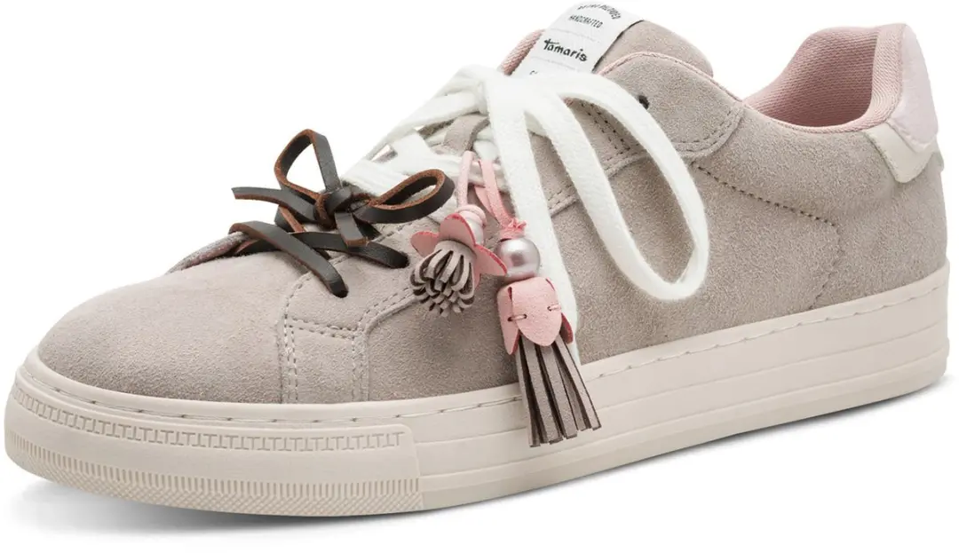 Tamaris dames leren sneaker 1-23708-47-341 lage veterschoen voor dames, taupe