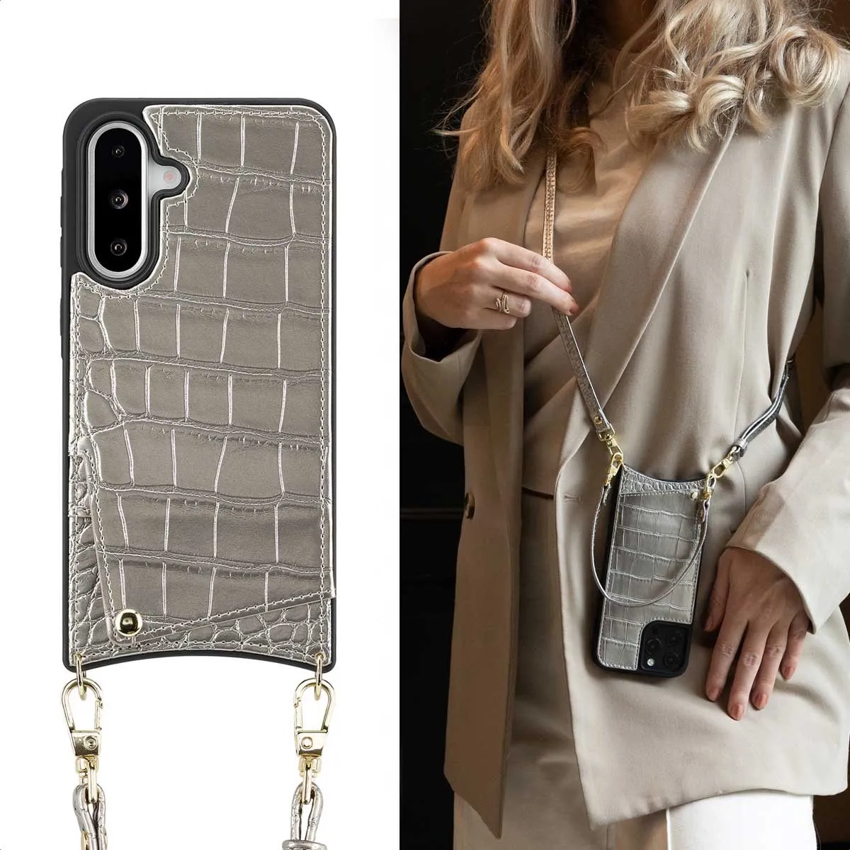 Selencia Croco Backcover Hoesje Samsung Galaxy A36/A56 - Zilver