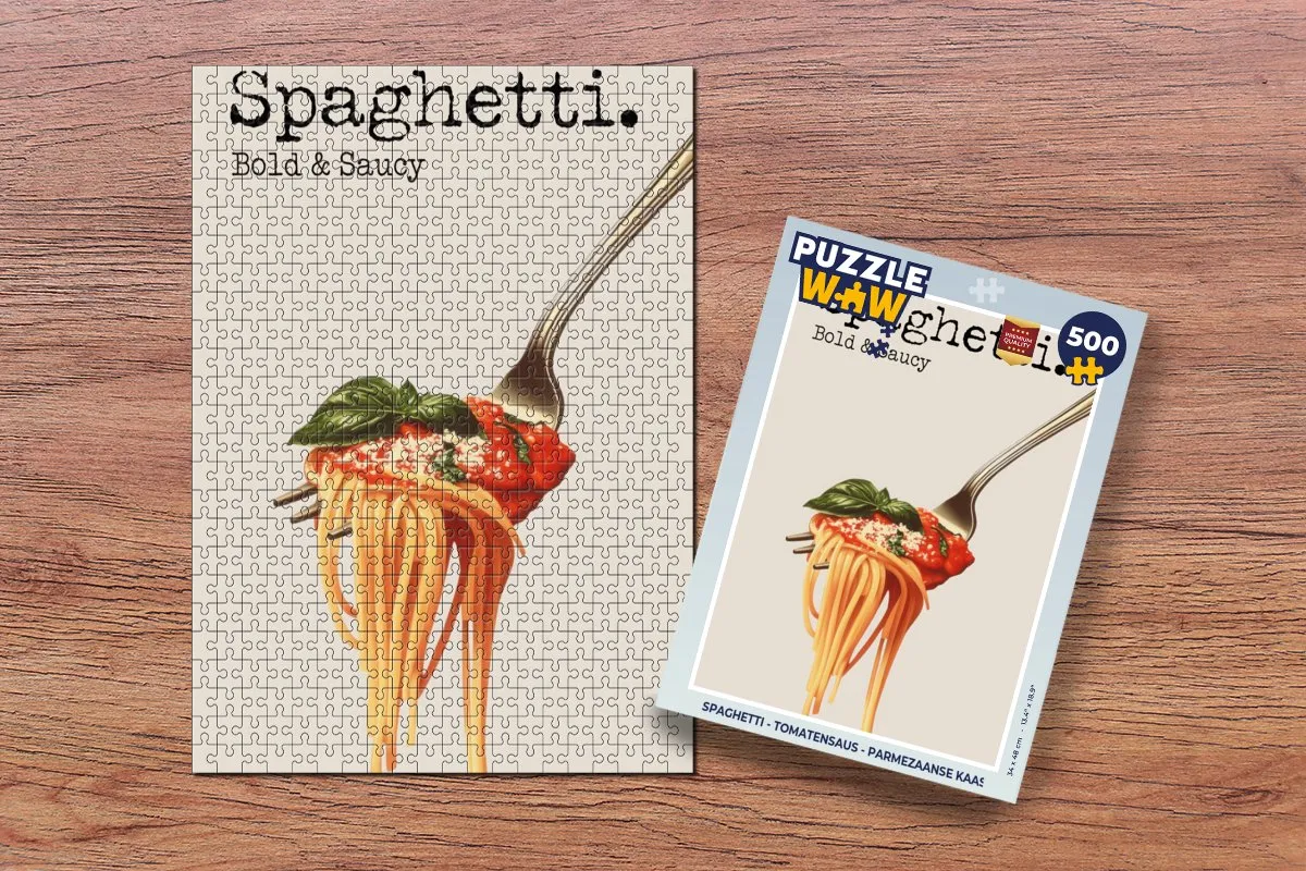 PuzzleWow Spaghetti Puzzel 500 Stuks - Tomatensaus & Parmezaanse Kaas