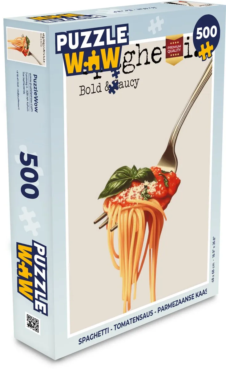 PuzzleWow Spaghetti Puzzel 500 Stuks - Tomatensaus & Parmezaanse Kaas