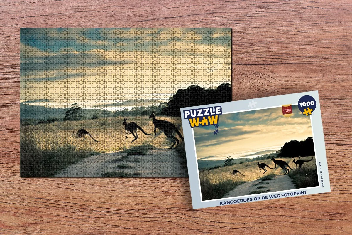 PuzzleWow Legpuzzel Kangoeroes op de weg 1000 Stuks - Multicolor