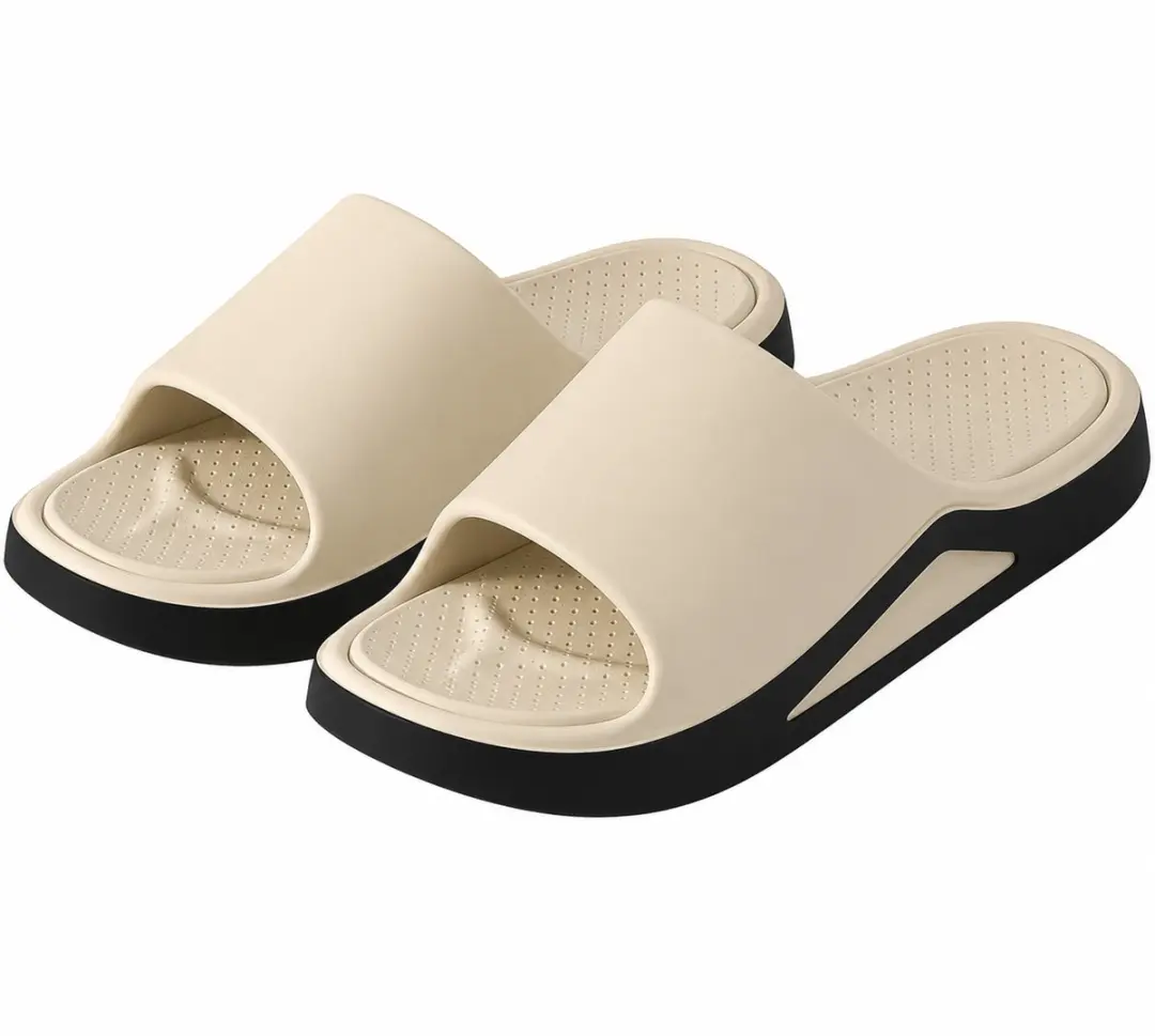 Khaki badslippers heren en dames instap slippers EVA antislip open teen dik zool