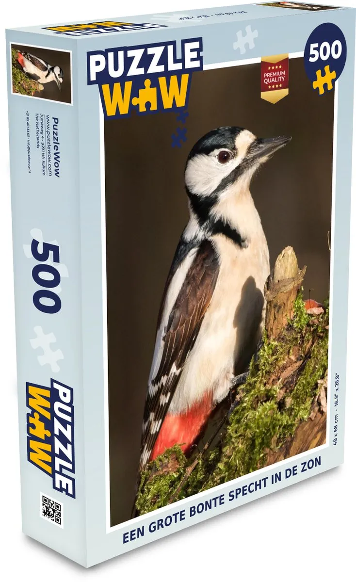 PuzzleWow Legpuzzel Een Grote Bonte Specht in de Zon 500 Stuks