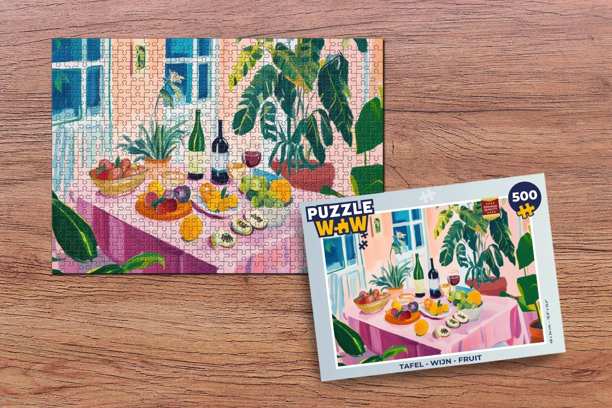 PuzzleWow Tafel Wijn Fruit Legpuzzel 500 Stuks - MPN 8721169390666