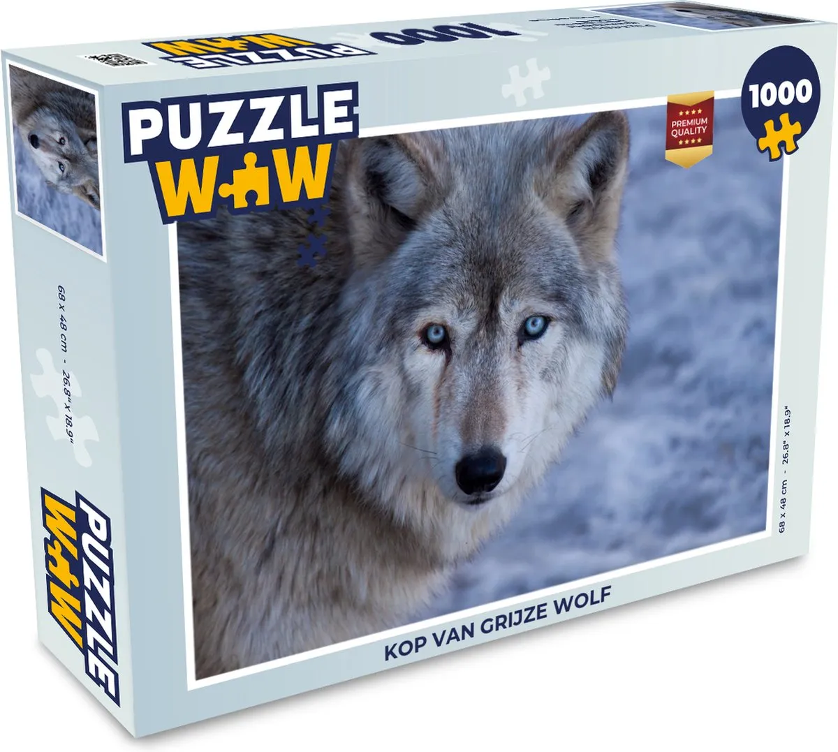 PuzzleWow Legpuzzel Kop van Grijze Wolf 1000 Stuks - Multicolor