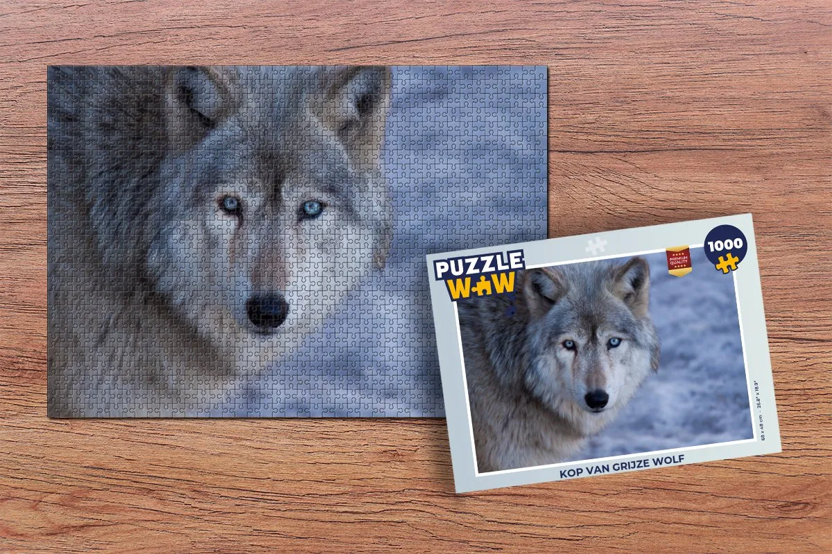 PuzzleWow Legpuzzel Kop van Grijze Wolf 1000 Stuks - Multicolor