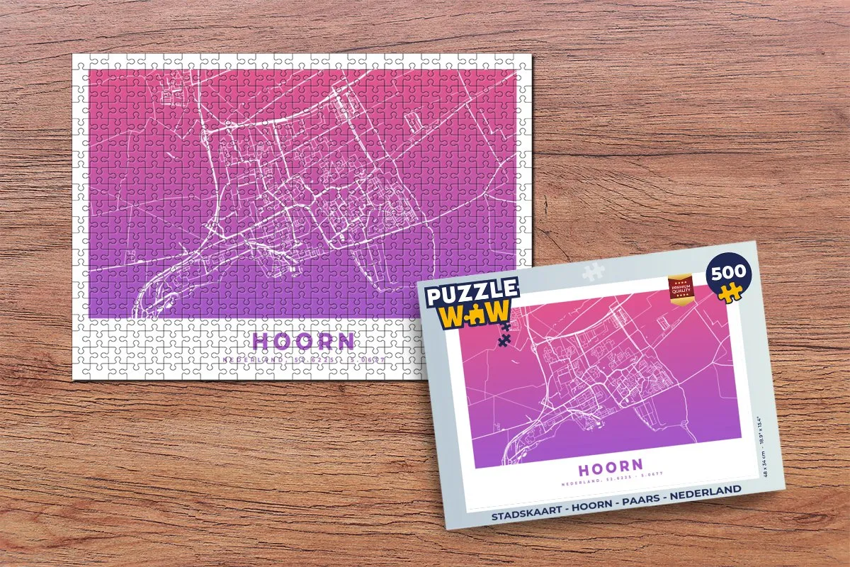 PuzzleWow Stadskaart Hoorn Nederland Legpuzzel 500 Stuks - Paars